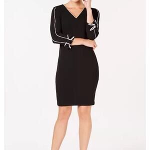 NWT Calvin Klein Bow Sleeve Black/White A Line Dress | 16W